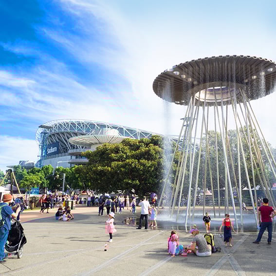 A Stunning Fountain Surrounded by People