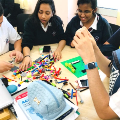 GEMS Winchester School students use Lego blocks to gain insights 
at the Design Thinking Workshop