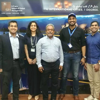 The staff of SP Jain School of Global Management with Mr. Mustafa Rasheed,
Project Head at SME Centre@SICCI (extreme left), and Mr. Priveen Raj Naidu,
CEO at Reapra Aviation Partners (second from right)