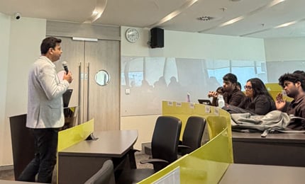 Vishal Thakur, Head of HR at Tata Capital, delivers a lecture to SP Jain MFWM students