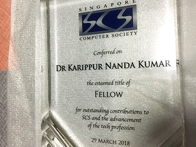 Karippur Nanda Kumar Conferred Fellowship by the Singapore Computer Society Karippur Nanda Kumar Conferred Fellowship by the Singapore Computer Society