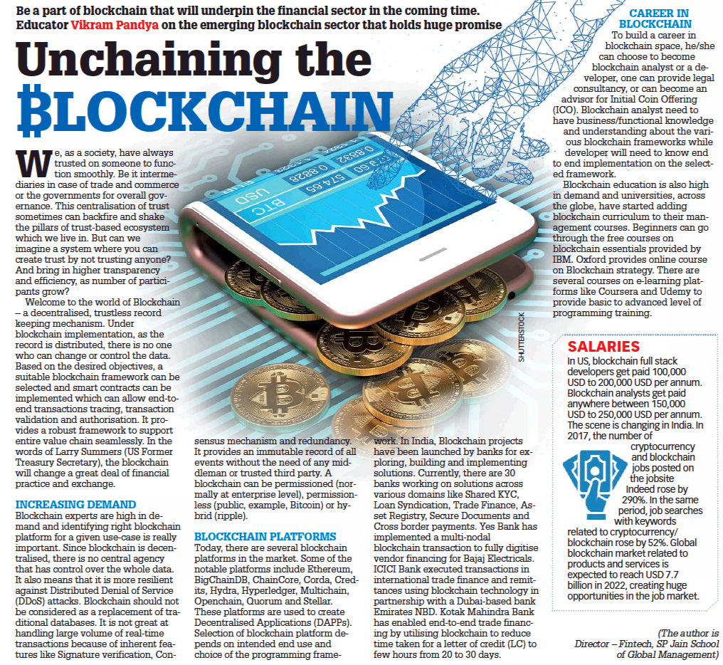 Unchaining the Blockchain - Vikram Pandya Writes in Education Times