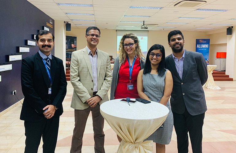 SP Jain EMBA alumnus, Sunil Mudambi (in grey jacket), Founder and Managing Director, 3 Cubed Business Consulting with our current GMBA September 2019 cohort