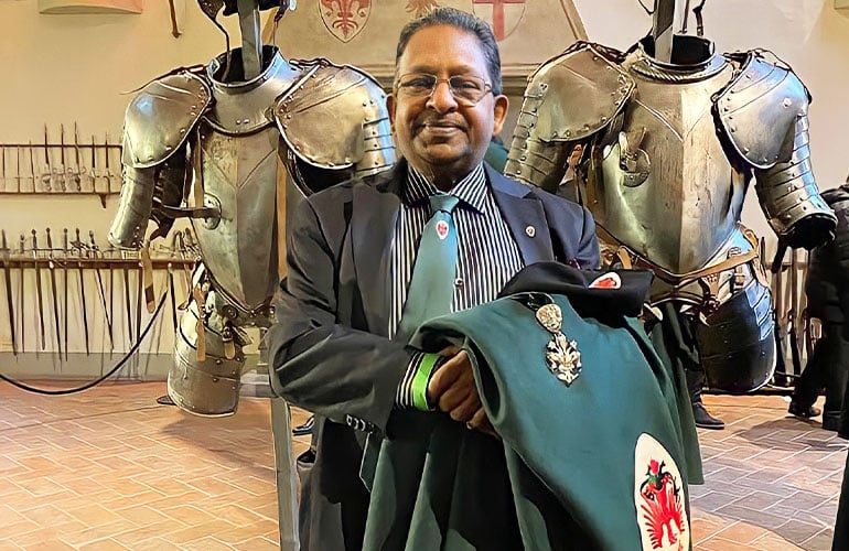 Dr Christopher Abraham (Head of Dubai Campus, SP Jain) honoured with Knighthood of Parte Guelfa in Italy