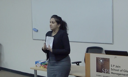 Rashmee Raghu (MGB 2017) speaks with the students at the Dubai campus