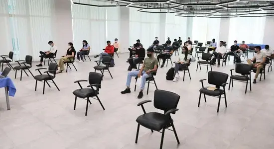 Students are seated socially distanced