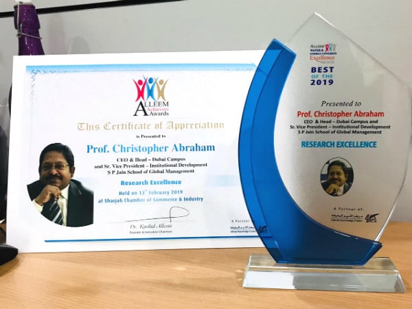 Prof. Christopher Abraham awarded for ‘Research Excellence’